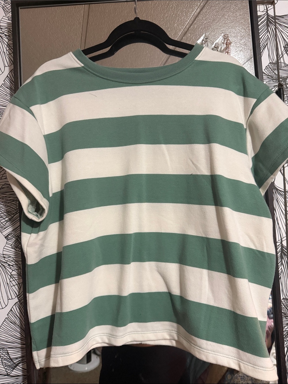 Sonoma Green and White Striped Short Sleeve Tee
